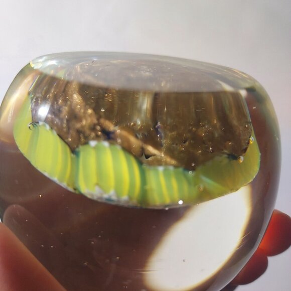 Paperweight 1930GLOWS Millefiori Gold Glitter Yellow, Cobalt, Red Canes Egg dome - Picture 5 of 13